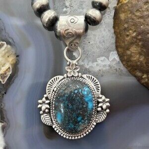 Sterling Silver Southwestern Style Oval Turquoise Decorated Pendant For Women